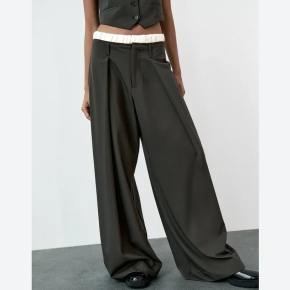 Zara WIDE COMBO BOXER PANTS Size M - Picture 3 of 7